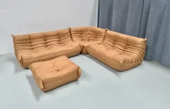 Online Pamono French Camel Brown Leather Togo Living Room Set attributed to Michel Ducaroy for Ligne Roset, Set of 4