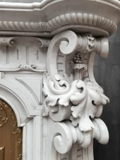 Pamono French Carved Marble Fireplace with Original Brass Insert, 1880><noscript><img width=