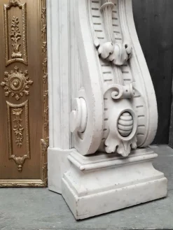 Pamono French Carved Marble Fireplace with Original Brass Insert, 1880><noscript><img width=