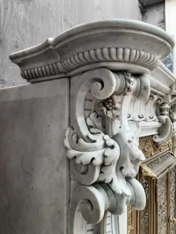 Pamono French Carved Marble Fireplace with Original Brass Insert, 1880><noscript><img width=