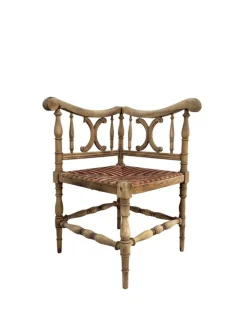 Pamono French Carved Wood Corner Chair with Woven Rush Seat, Early 20th Century> Side Chairs & Dining Chairs