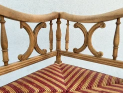 Pamono French Carved Wood Corner Chair with Woven Rush Seat, Early 20th Century><noscript><img width=