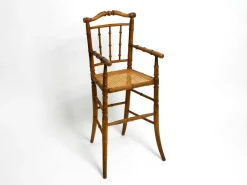 New Pamono French Child's Highchair in Bentwood with Viennese Wicker Seat, 1930s