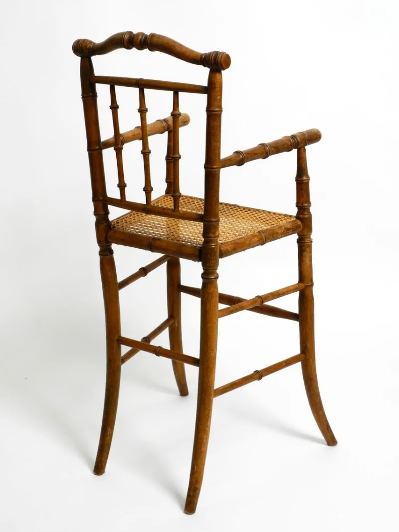 New Pamono French Child's Highchair in Bentwood with Viennese Wicker Seat, 1930s