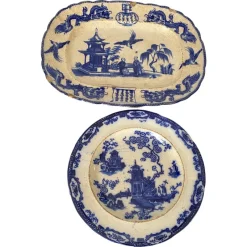 Online Pamono French Chinese Faience Dish and Plate by Jules Vieillard, Set of 2