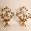 Clearance Pamono French Church Candelabra in Gold Bronze and Brass White Opaline Glass Flowers, 1890s, Set of 2