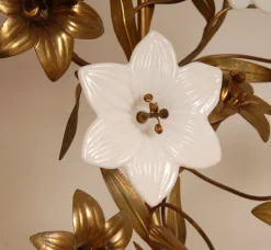 Clearance Pamono French Church Candelabra in Gold Bronze and Brass White Opaline Glass Flowers, 1890s, Set of 2