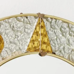Pamono French Circular Mirror with Embossed Geometric Metal Frame, 1960s><noscript><img width=