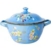 Hot Pamono French Country Blue Soup Tureen With Floral Decoration in Enameled Iron, 1900s