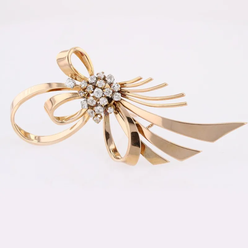 Online Pamono French Diamonds 18 Karat Rose Gold Bow Brooch, 1960s