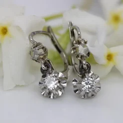 Pamono French Diamonds 18 Karat White Gold Lever Back Earrings, Set of 2><noscript><img width=