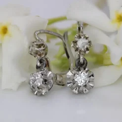 Pamono French Diamonds 18 Karat White Gold Lever Back Earrings, Set of 2><noscript><img width=