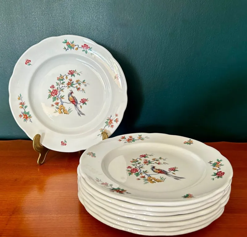 Outlet Pamono French Dinner Plates with Peacock Pattern / Iron Earth / Ironstone from Sarreguemines, 1900s, Set of 6