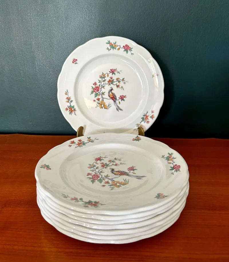 Outlet Pamono French Dinner Plates with Peacock Pattern / Iron Earth / Ironstone from Sarreguemines, 1900s, Set of 6