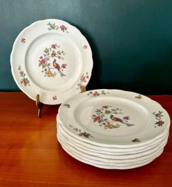 Outlet Pamono French Dinner Plates with Peacock Pattern / Iron Earth / Ironstone from Sarreguemines, 1900s, Set of 6