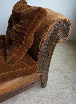 Pamono French Distressed Leather Adjustable Loveseat or Daybed, 1900s><noscript><img width=
