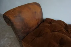 Pamono French Distressed Leather Adjustable Loveseat or Daybed, 1900s><noscript><img width=