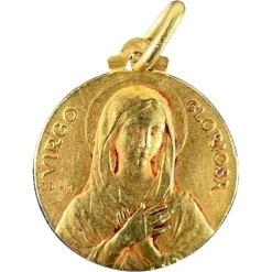 Pamono French Dropsy Virgo Gloriosa Virgin Mary Medal Pendant in18 Karat Yellow Gold, 1920s> Necklaces