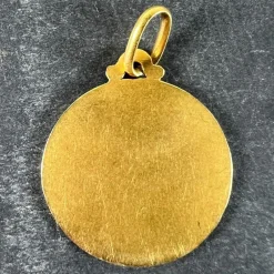 Pamono French Dropsy Virgo Gloriosa Virgin Mary Medal Pendant in18 Karat Yellow Gold, 1920s><noscript><img width=