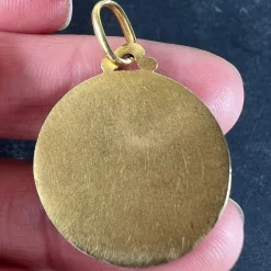 Pamono French Dropsy Virgo Gloriosa Virgin Mary Medal Pendant in18 Karat Yellow Gold, 1920s><noscript><img width=