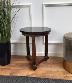 Pamono French Empire Gueridon Side Table with Tripod Columns Brass and Marble Top, 1890s><noscript><img width=