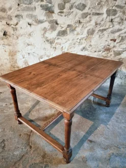 Pamono French Farmhouse Oak and Elm Dining Table with Turned Legs, 1920s><noscript><img width=