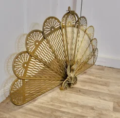 Pamono French Folding Brass Fan Fire Screen, 1890s><noscript><img width=