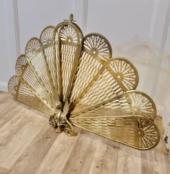 Pamono French Folding Brass Fan Fire Screen, 1890s><noscript><img width=