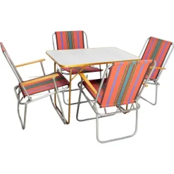 Discount Pamono French Folding Camping Chairs and Table, 1950s, Set of 5