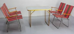Discount Pamono French Folding Camping Chairs and Table, 1950s, Set of 5
