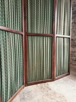 Pamono French Folding Screen with Green Polka-Dot Fabric, 1920s> Room Dividers & Screens