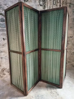 Pamono French Folding Screen with Green Polka-Dot Fabric, 1920s><noscript><img width=