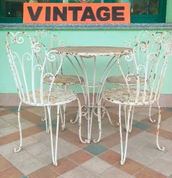 Pamono French Garden Table and Chairs in Iron, 1960s, Set of 5> Garden Tables