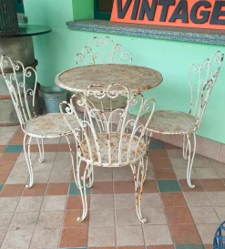Pamono French Garden Table and Chairs in Iron, 1960s, Set of 5><noscript><img width=