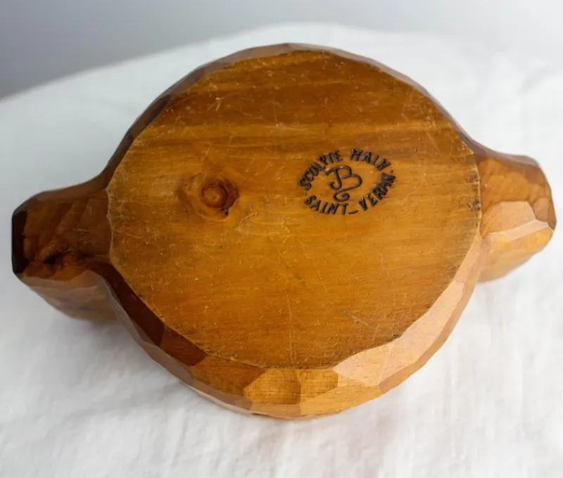 Pamono French Hand-Carved Salt Box in Cembro Pine, 1950> Salt & Pepper Shakers