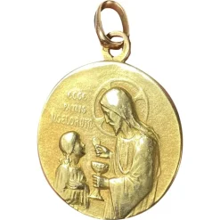 Pamono French Holy Communion 18k Yellow Gold Medal Pendant, 1890s> Necklaces