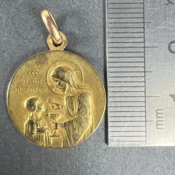 Pamono French Holy Communion 18k Yellow Gold Medal Pendant, 1890s><noscript><img width=