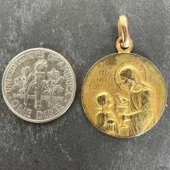 Pamono French Holy Communion 18k Yellow Gold Medal Pendant, 1890s><noscript><img width=