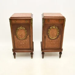 Pamono French Inlaid Walnut Bedside Cabinets with Marble Tops, 1870s, Set of 2> Nightstands