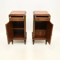 Pamono French Inlaid Walnut Bedside Cabinets with Marble Tops, 1870s, Set of 2><noscript><img width=