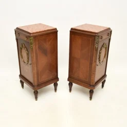 Pamono French Inlaid Walnut Bedside Cabinets with Marble Tops, 1870s, Set of 2><noscript><img width=