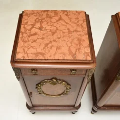 Pamono French Inlaid Walnut Bedside Cabinets with Marble Tops, 1870s, Set of 2><noscript><img width=