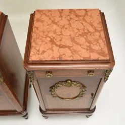 Pamono French Inlaid Walnut Bedside Cabinets with Marble Tops, 1870s, Set of 2><noscript><img width=