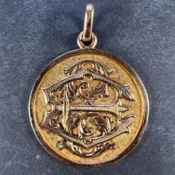 Pamono French 18k Rose Gold Ec or Ce Monogram Medal Pendant, 1890> Necklaces