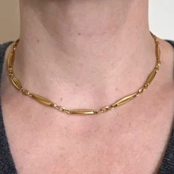 Sale Pamono French 18k Yellow Gold Fancy Faceted Curb Link Watch Chain Necklace, 1890s
