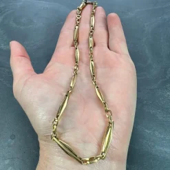 Sale Pamono French 18k Yellow Gold Fancy Faceted Curb Link Watch Chain Necklace, 1890s