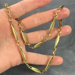Sale Pamono French 18k Yellow Gold Fancy Faceted Curb Link Watch Chain Necklace, 1890s