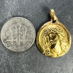 Pamono French 18k Yellow Gold Jesus Christ Crown of Thorns Medal Charm Pendant by Charl, 1950s><noscript><img width=