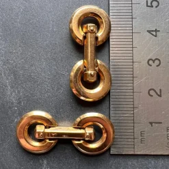 Pamono French 18k Yellow Gold Mecan Elde Hexagonal Circle Cufflinks, 1940s, Set of 2><noscript><img width=