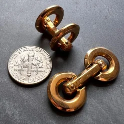 Pamono French 18k Yellow Gold Mecan Elde Hexagonal Circle Cufflinks, 1940s, Set of 2><noscript><img width=